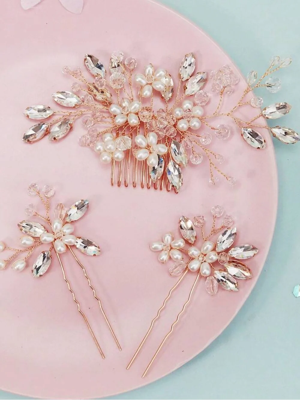 Gold Pearl & Crystal Bridal Hair Comb
